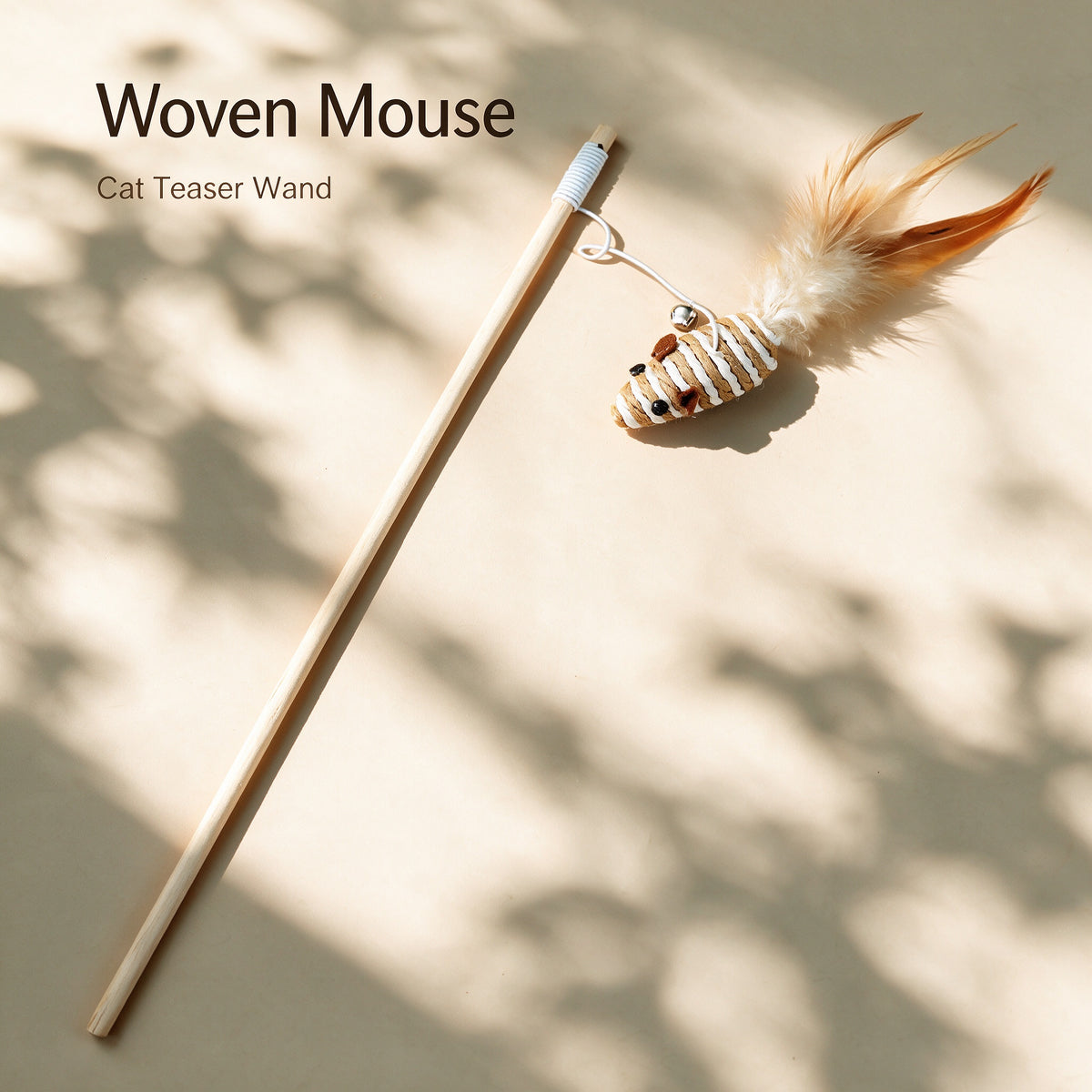 Handwoven Cat Teaser Wand Toy with Bell | Natural Fiber Interactive Play