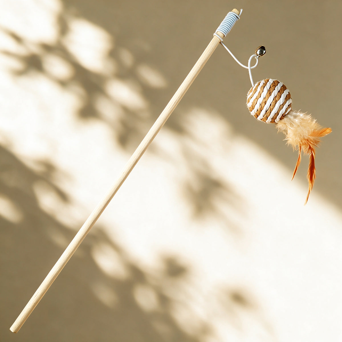 Handwoven Cat Teaser Wand Toy with Bell | Natural Fiber Interactive Play