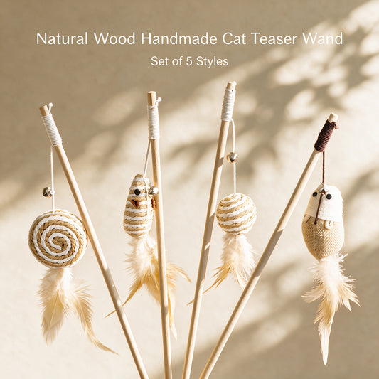 Handwoven Cat Teaser Wand Toy with Bell | Natural Fiber Interactive Play