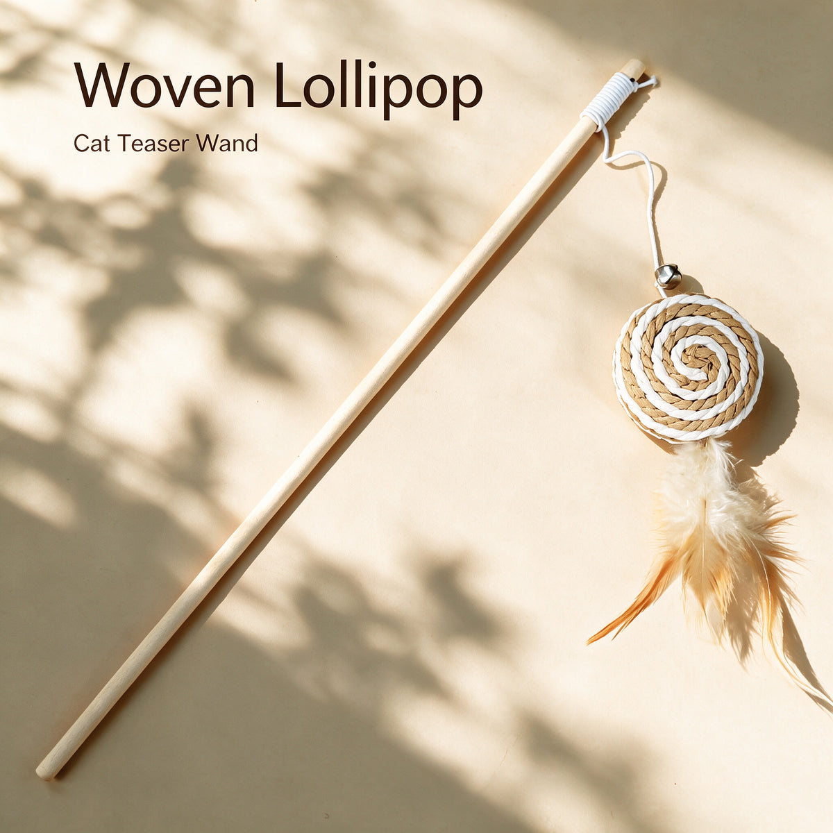 Handwoven Cat Teaser Wand Toy with Bell | Natural Fiber Interactive Play