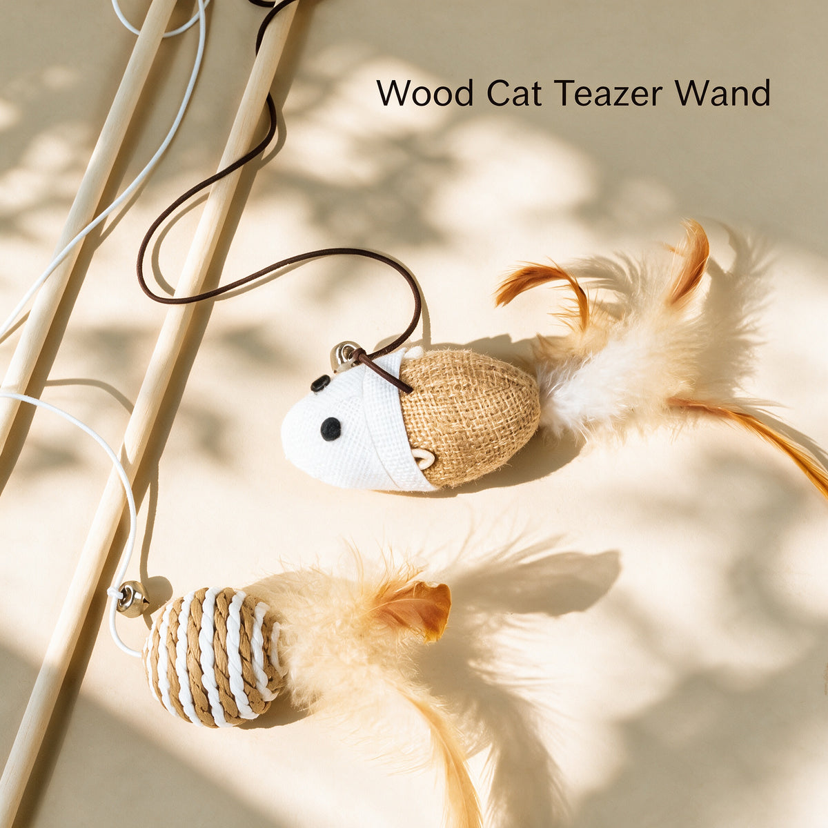 Handwoven Cat Teaser Wand Toy with Bell | Natural Fiber Interactive Play