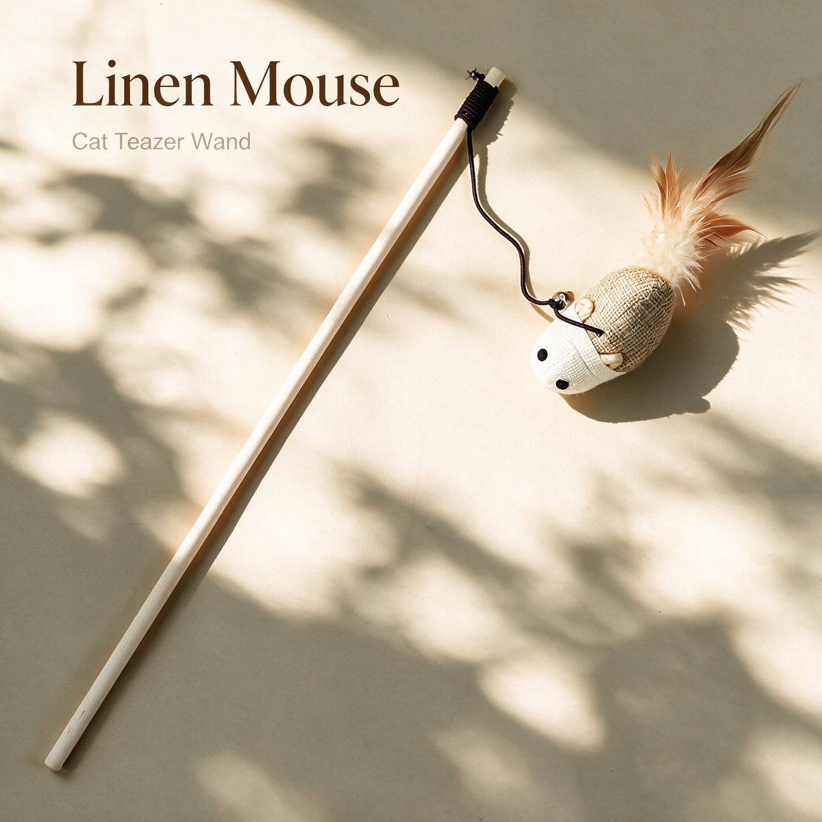 Handwoven Cat Teaser Wand Toy with Bell | Natural Fiber Interactive Play