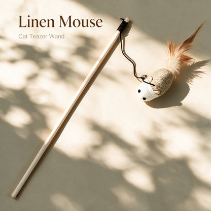 Handwoven Cat Teaser Wand Toy with Bell | Natural Fiber Interactive Play