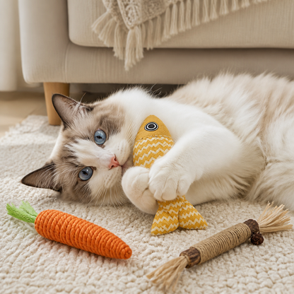 Cat Toy Set | Catnip Fish, Chew Stick, Carrot & More | Doki Pocket