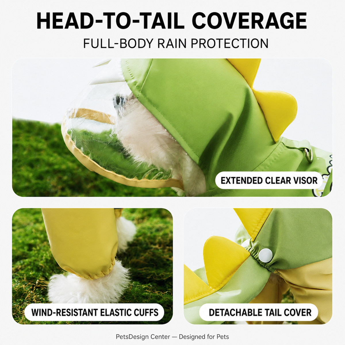 3D Dinosaur Four-Leg Dog Raincoat | Doki Pocket
