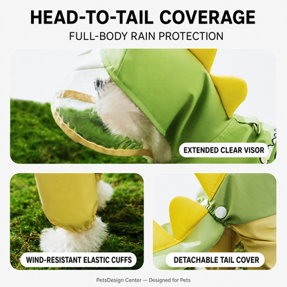 3D Dinosaur Four-Leg Dog Raincoat | Doki Pocket