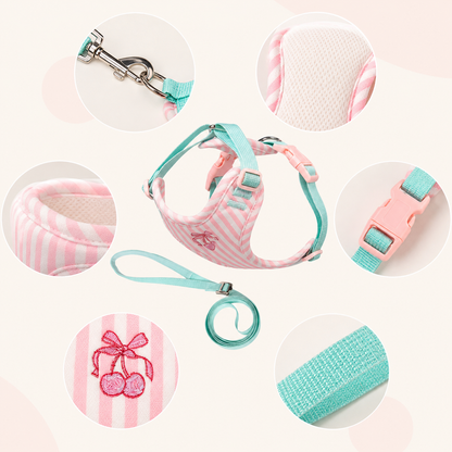 Striped Cherry Dog Harness & Leash Set
