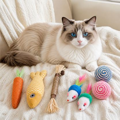 Cat Toy Set | Catnip Fish, Chew Stick, Carrot & More | Doki Pocket
