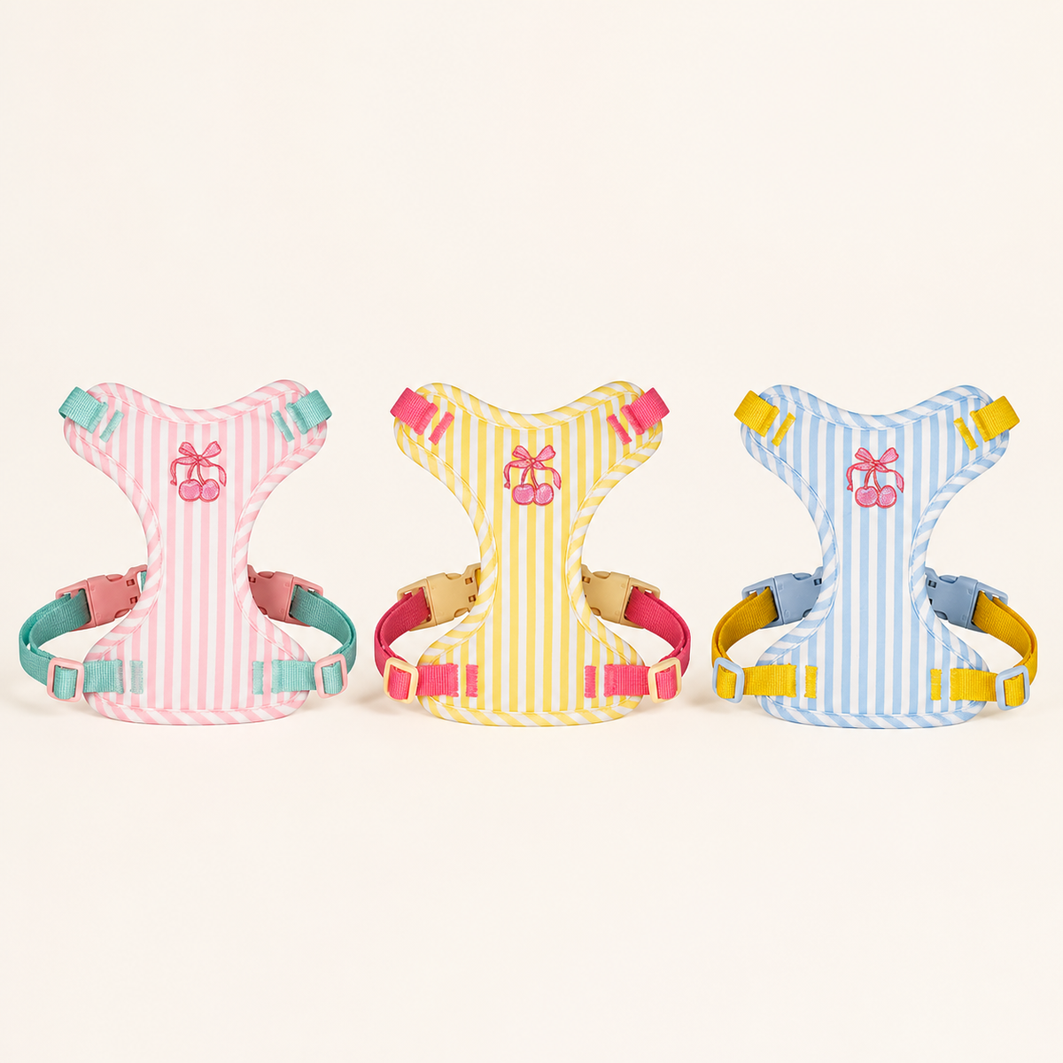 Striped Cherry Dog Harness & Leash Set