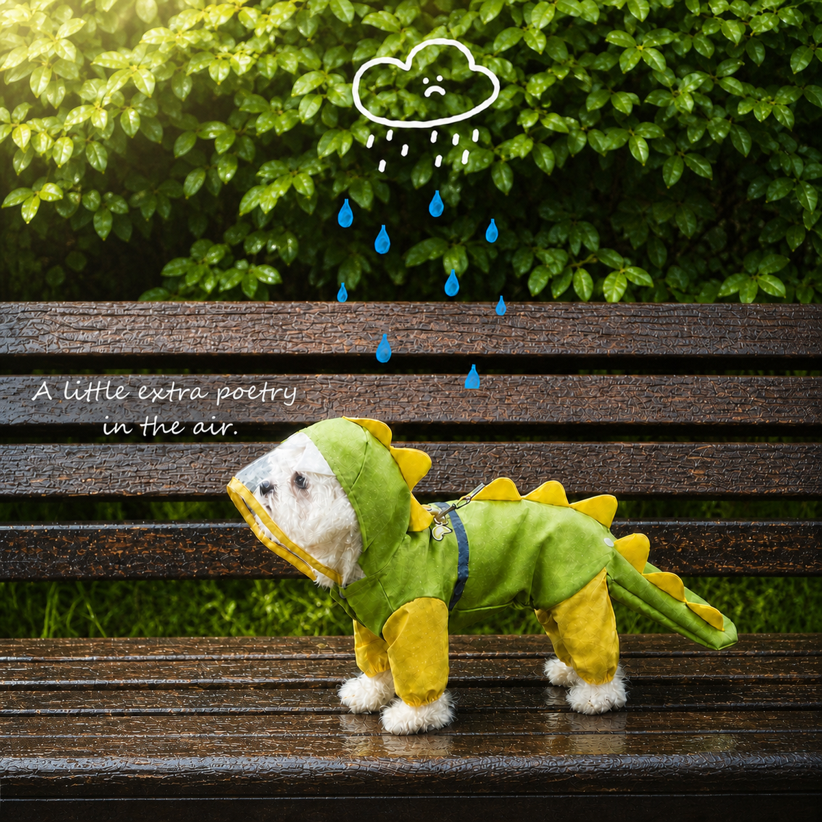 3D Dinosaur Four-Leg Dog Raincoat in green - size S/M/L - Doki Pocket