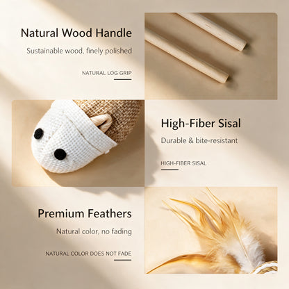 Handwoven Cat Teaser Wand Toy with Bell | Natural Fiber Interactive Play