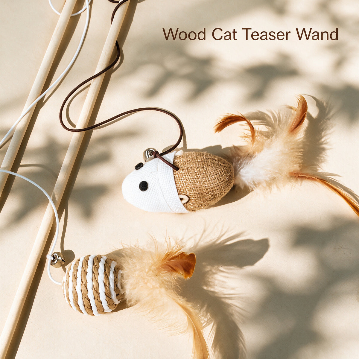 Handwoven Cat Teaser Wand Toy with Bell | Natural Fiber Interactive Play
